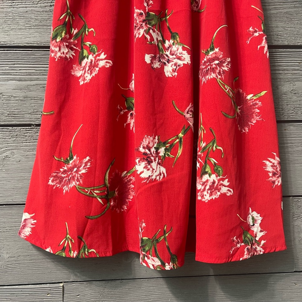 Oscar-St Red Floral Sleeveless Ruffle Dress Sz S Spring Summer Party Resort Date - Picture 10 of 16